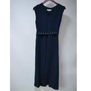 Tibi Navy Sleeveless Midi Dress Belted Grommet Detail Size 2